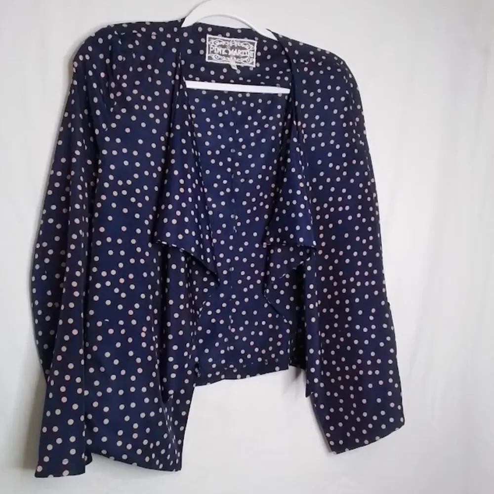 Pink Martini Navy Polka Dot Draped Open Front Blazer Cardigan Jacket‎ M